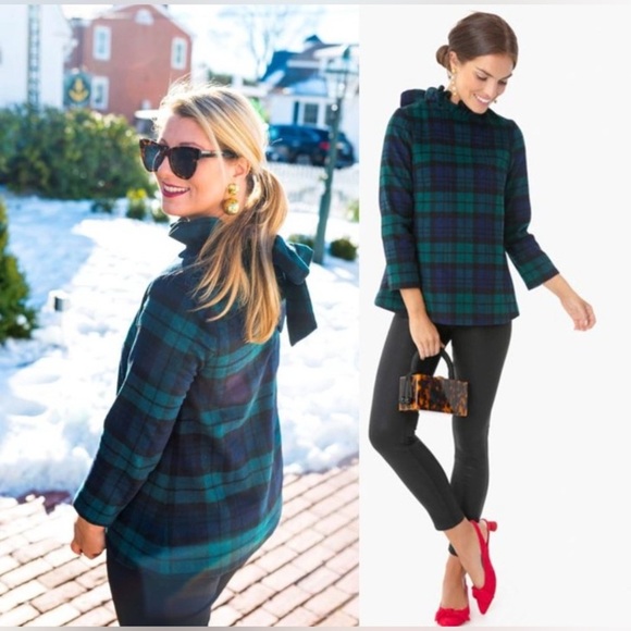 NWT Tuckernuck Blackwatch Plaid Schoolgirl Bow Wool Fay Blouse Size Medium - Picture 1 of 7